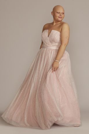 V-Notch Strapless Sparkle Prom Gown ...